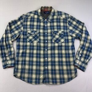 COVA Shirt Mens XL Blue Cream Plaid Long‎ Sleeve Flannel Button Up Casual Hike